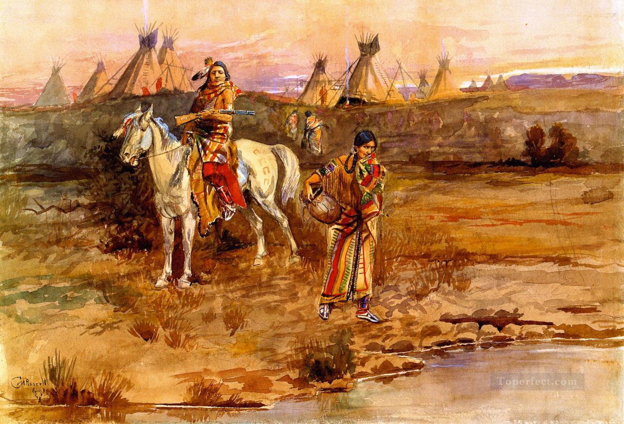 ein Piegan Flirt 1896 Charles Marion Russell Indianer Ölgemälde
